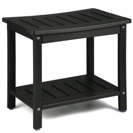 Apolimi HDPE Shower Bench, Shower Stool with Storage Shelf 2-Tier Spa Stool for Inside Shower,Water Resistant & Non-Slip Design Shower Seat (Black L Size)