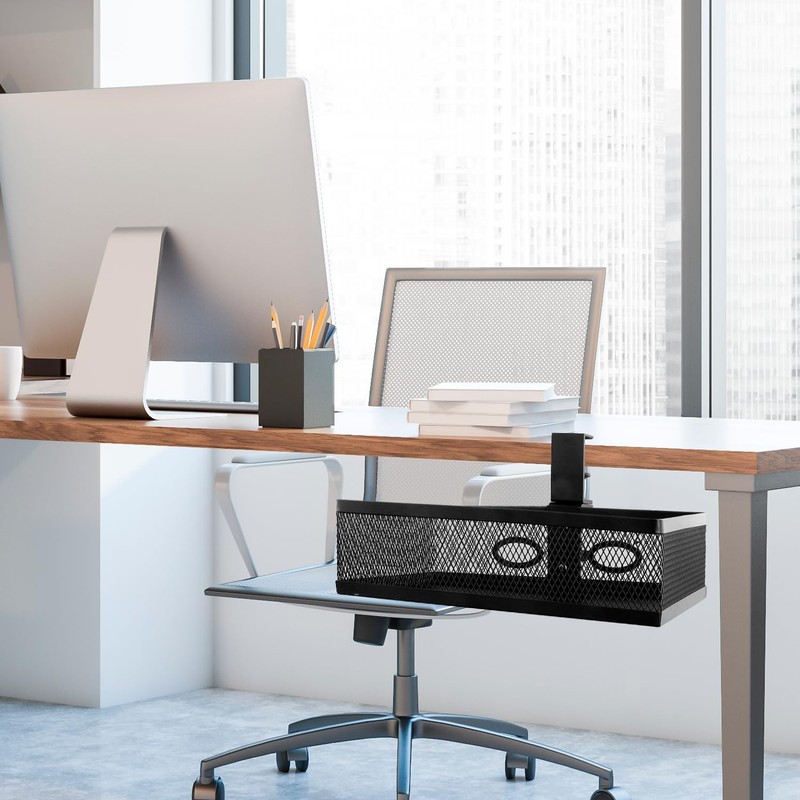 QWORK® Under Desk Storage Under Desk Organizer 360° Rotating Clamp