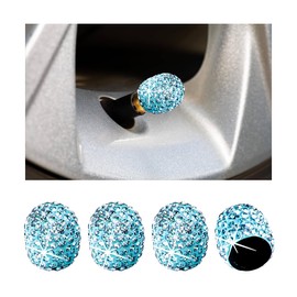 Gasedin 4 PCS Bling Car Tire Valve Stem Cap, Crystal Rhinestone Automotive Tire Valve Stem Air Cap Cover, Dustproof Sparkling Wheel Valve Cover for Decor, Universal Car Accessories (Lake Blue)