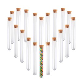 KINDPMA 100Pcs Test Tubes with Lids 12ml Test Tubes Plastic Test Tubes with Cork Transparent Storage Test Tubes Wedding Favour Bottles for Bath Salts Candy Seeds Beads Favours Scientific(10.5x1.4cm)