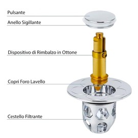Tappo Lavandino Bagno Bidet per scarico Universale Pop-Up con Filtro