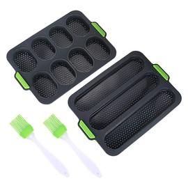 Silicone Bread Mold French Baguette Baking Tray with Oil Brush Bread Mold for Muffins Baguettes Burgers