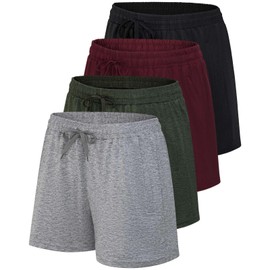 Real Essentials - Paquete de 4: pantalones cortos deportivos para mujer con bolsillos con cierre (disponible en tallas grandes), Conjunto 1, XG