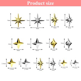 HENGBIRD Gold Silver Star Nail Charms Y2K Star Charms Nails Metal Stars Nail Charms Mixed Size Shape Nail Studs Star Nail Design Nail Art Charms 3D Stars Nail Decoration Nails Charms Nails