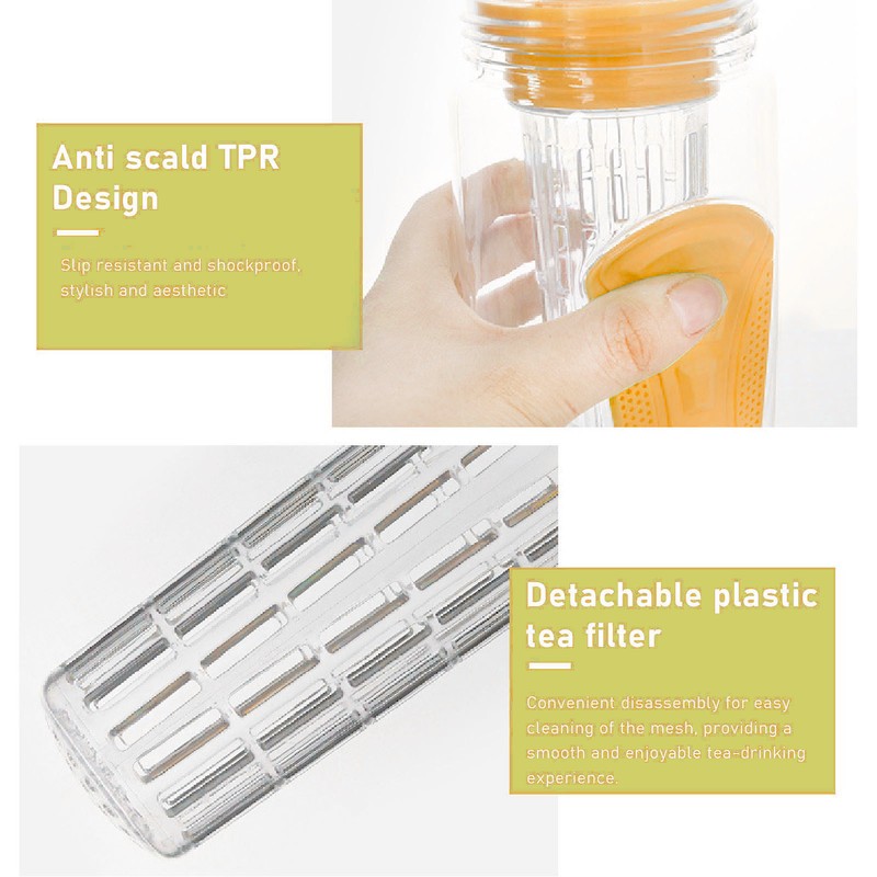 Fruit Infuser Water Bottle Anti Slip Grip Flip Top Lid