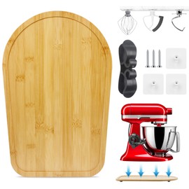 Sliding Mat for Kitchen aid 4.5-5 Qt Stand Mixer with 1Pc Cord Organizer and 3Pcs Attachment Holder for Kitchen Appliance Slider Counter, Moving Tray (Bamboo, Natural)