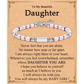 FIEEFX Daughter Gifts To My Daughter Bracelet Christmas Valentines Birthday Graduation Back to School First Day of School Gifts for Daughter Girls Kids Teens as Stocking Basket Stuffers from Mom Dad