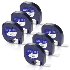 UniPlus 6 x Compatible with Dymo Letratag 12 mm x 4 m Plastic Label Tape 91221 S0721660 91201 Label Tape for Dymo Letratag LT-100H LT-110T LT-100T XR QX50 200B Label Printer, Black on White