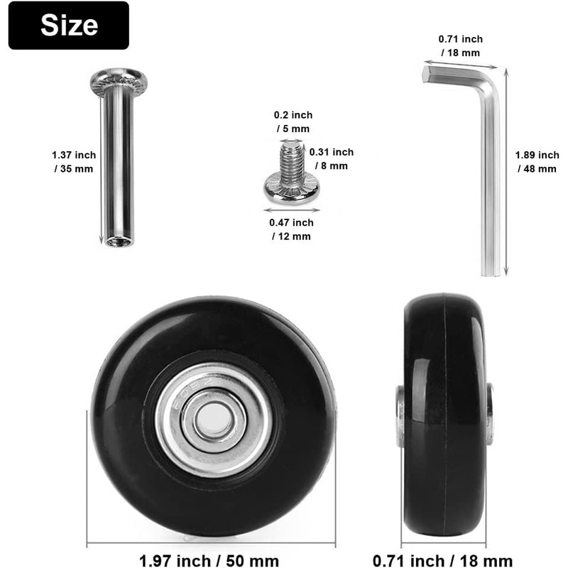 4pcs Suitcase Replacement Wheels,50mmx18mm Luggage Replacement Wheels,Luggage Suitcase Wheels Replacement