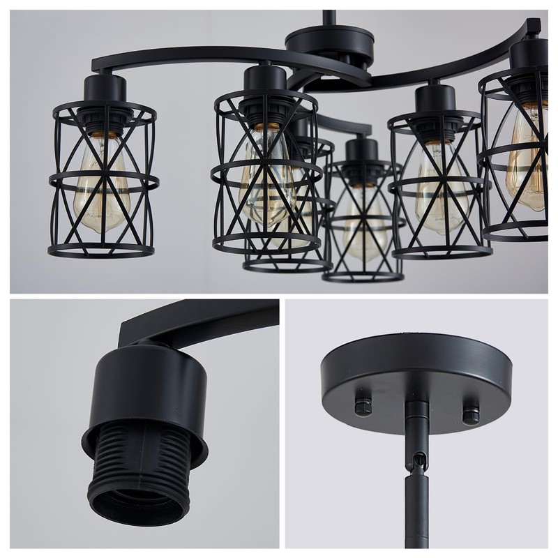 XINGQI Modern Black Chandelier 6-Light Pendant Lighting Fixture with Metal