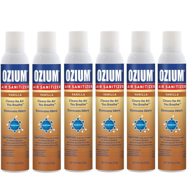 Ozium 8 Oz.Air Sanitizer & Odor Eliminator 6 Pack for Homes, Cars, Offices and More, Vanilla, 6 Pack