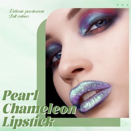 HOSAILY Purple Metallic Chameleon Lip Liner and Lipstick Combo, Multichrome Glitter Diamond Creamy Goth Lipstick Shimmer Lips Liner Stain, High Shine Lightweight Lipsticks Makeup for Women 03