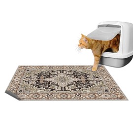 Lovewag Washable Cat Litter Trapper Mat 2 PCs - Keep Litter Off Your Floors, Gentle on Paws, 36x48 Inches Large Size, Waterproof Non-Slip Reusable Compatible with Cat Box (Green Kitty)