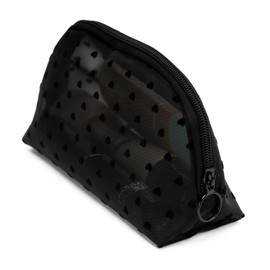 TOPASION Portable Mesh Makeup Bag with Zipper Small Travel Toiletry Bag Lightweight Cosmetic Pouch (Black&Black Heart Half Round)