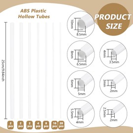 BENECREAT 48Pcs 7 Styles ABS Round Plastic Tube, 2/3.5/4/5/6.5/8.5mm White Bars Rod Hollow Tube, Round Hollow Bar for DIY Sand Table Architectural Model Making