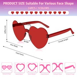 NACHLYNN 4 Pairs Red Heart Sunglasses for Women Rimless Heart Shaped Sunglasses Candy Color Heart Glasses for Party Favors