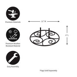 Evergreen Flag Metal Elegant Scroll Stand Base | Sturdy 2 lbs Solid Steel | Black | Designed for Garden Flag Stands | 11 Inches Wide x 6 Inches High | Outdoor American Flags and Seasonal Holiday Decor