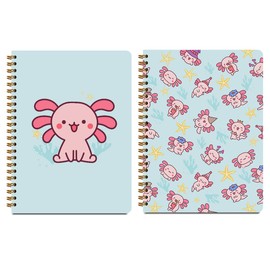 2 Pcs Axolotl Spiral Notebooks for Work, A5(8.3x5.8inch) Composition Notebook College Ruled Note Book, Cute Animal Hardcover Notepads Diary Lined Travel Journal for Writing, Axolotl Gifts for Women