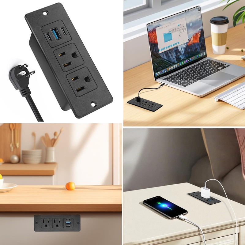 Recessed Power Strip USB, 20W Fast Charging Furniture Outlet -