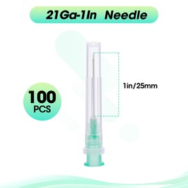 100 Pack 21 Gauge 1 Inch Needle 25mm with Cap, 21 Ga Disposable Needles for Industrial, Scientific Labs, Individually Wrapped