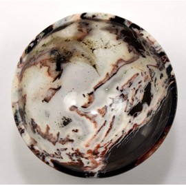 HQRP 3.3" White Black Red Chalcedony Agate Quartz Bowl Polished Natural Multicolor Handmade Crystal Mineral Specimen - India + One Polished Clear Quartz Cabochon