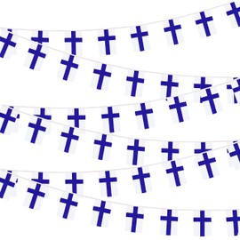 Finland Flags Finnish Small Mini String Banner Flags Miniature Finland Flags Banners For Grand Opening, Olympics Festival,Grand Opening Sports Celebration Decorations (50 Feet 38 Flags)