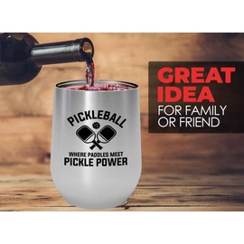 Pickleball Silver Edition Wine Tumbler 12oz - Where paddles meet - Ball Game pop tennis rackets netball handlball