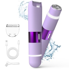 Bikini Trimmer for Women, Dual Head Electric Razors, Pubic Hair Trimmer with IPX7 Waterproof & Easy Cleaning, Rechargeable Painless Silk Glide Pro Shaver for Underarm Leg Arm Body Face, Purple