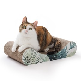 Necoichi Cardboard Cat Scratcher Bed for Indoor Cats - Cat Scratching Board, Horizontal Cat Scratch Pad Lounger with Reversible Usability and Extra Comfort for Lounge, Curved (18" Medium, Dark Cherry)