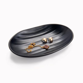 Feyarl Key Bowl Black Ring Dish Small Decorative Jewellery Organizer Tray Plate Oval Trinket Dish for entryway Dresser Decor