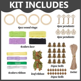 FREEBLOSS 4 Set Hexenglocken DIY Kit Für Türklinke Hexenglocke Hexenbausatz Spitze Und Schnur Hexendekor Positiv Hängend Wicca Windspiele Hexenbedarf Hexenschutzglocken
