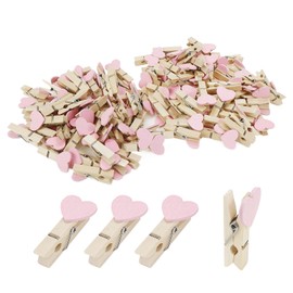 Coshar Pack of 100 Pink Heart Clothespins Mini Wooden Clothes Pins Multipurpose Craft Clips for Wedding Party Decor and Picture Clothes Crafts Holder