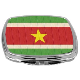 Rikki Knight Compact Mirror on Distressed Wood Design, Suriname Flag, 3 Ounce
