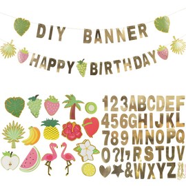 SUNBEAUTY 122 Pcs Customizable Letters Summer Banner Fruit Party DIY Banner for Luau Tiki Party Tropical Hawaiian Festival Favors Photo Backdrop Window Decor