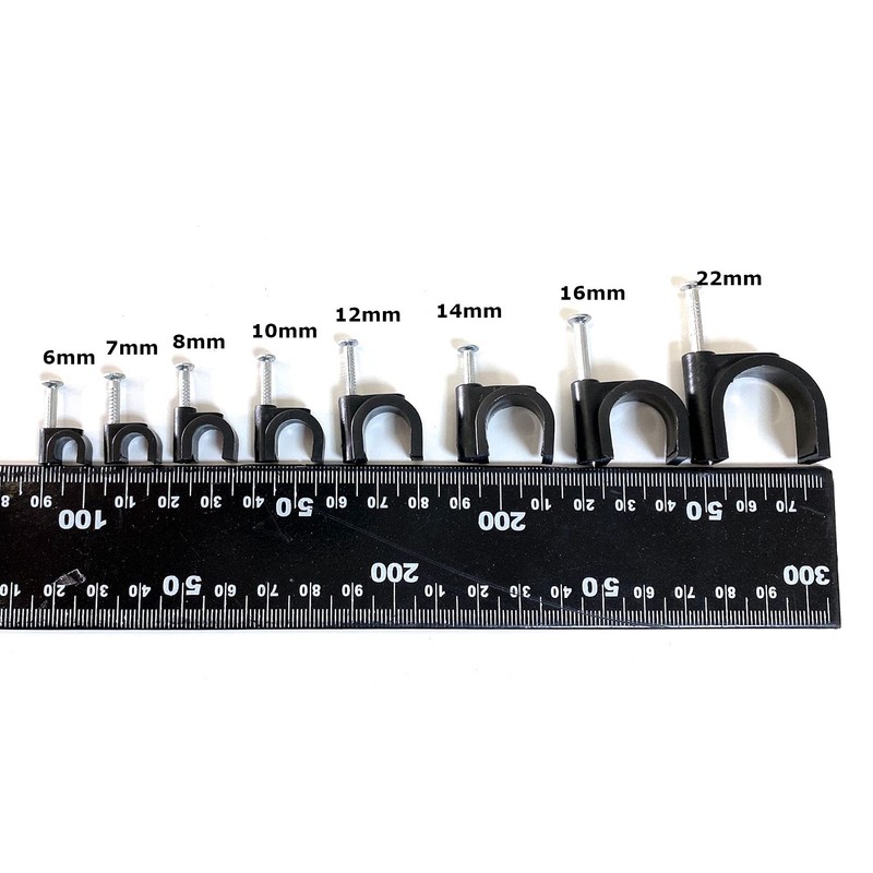 500 x 9mm Black K Type Round Cable Clips