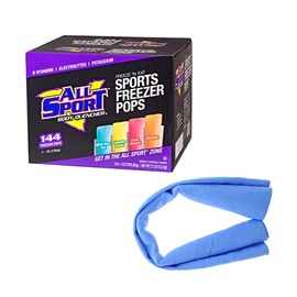 All Sport Zero Hydration Freezer Pops (Case of 144) - Each Case includes 1 Mircofiber Cooling Towel, Blue (Variety Pack)