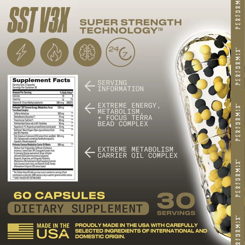 Performix Sst V3x Pre Entreno 350mg 60 Cápsulas