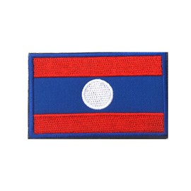 Asia National Laos Flag Sew on Embroidery Tactical Patch Military Morale Armband Badges Emblem Applique Hook Patches Shoulder for Clothes Bags Backpack Accessories (Laos)