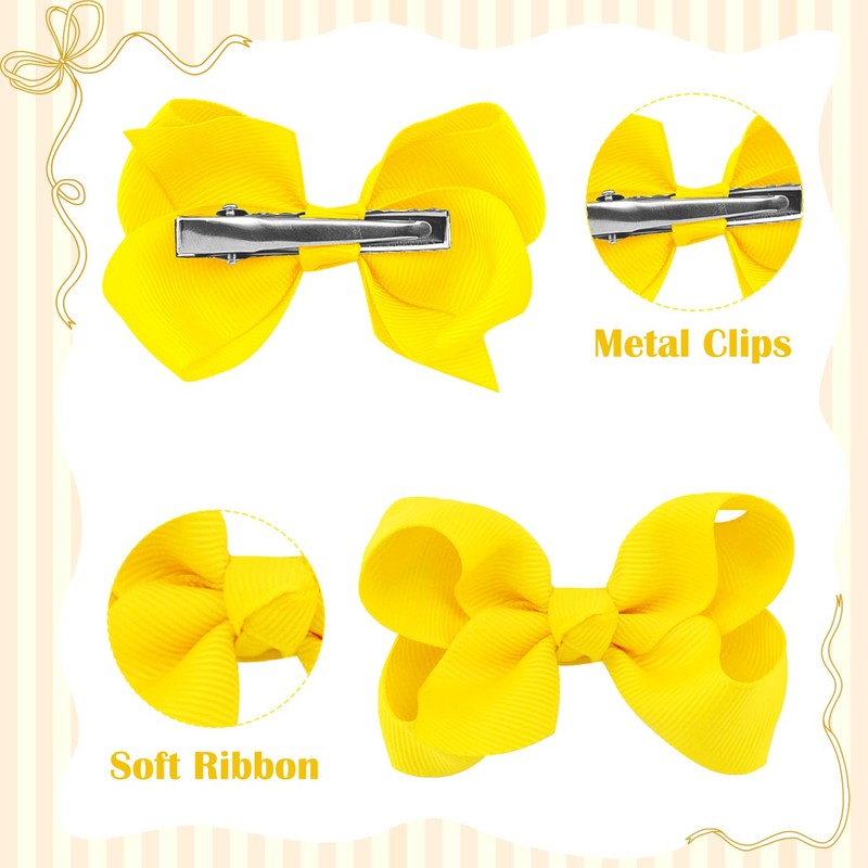 2Pcs Ribbon Hair Bow Clips Barrettes, 3 inch Ponytail Holder