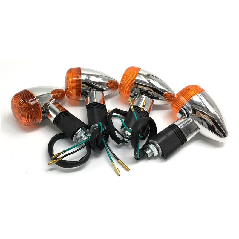 VRWEARE Universal 4pcs Motorcycle Turn Signals Chrome Bullet Front Rear