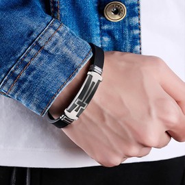 RIOSO 6 Pieces Men's Cross Bracelet Cross Leather Bracelets Cuff Wristband Cross Bracelet for Men