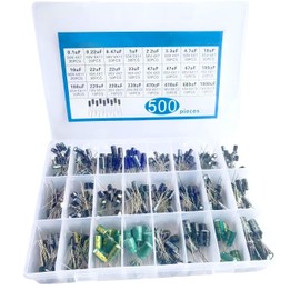 MTDELE 24 Values 500Pcs Aluminum Electrolytic Capacitor Kit Range 0.1uF－1000uF 10V 16V 25V 50V Compatible with for Home Appliances and Various Electronic Products (500)