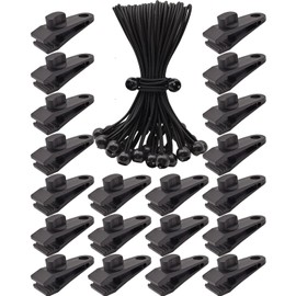 BINCKIN Tarp Clip Heavy Duty Lock Grip, 40 Pack Bungee Cord with Clips Set, Heavy Duty Tarp Clamps Tie Downs for Pool Awning Cover, Car Cover (Black)