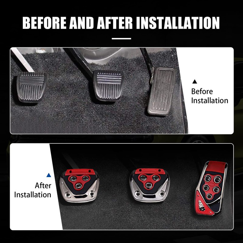 Jawmoy 3 PCS Universal Accelerate Clutch Brake Pedals Set, Nonslip