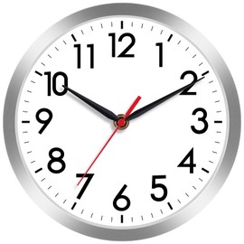 AKCISOT Wall Clock, Modern Small Wall Clocks Battery Operated 8 Inch, Silent Non-Ticking Analog Classic for Office, Home, Bathroom, Kitchen, Bedroom, School(Silver)
