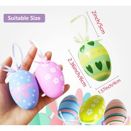 Easter Hanging Eggs 12 Pcs Easter Egg Decorations, Easter Hanging Eggs Ornaments Plastic Eggs Hanging Ornament Colorful Decorative Painted Eggs for Easter Tree Decoration