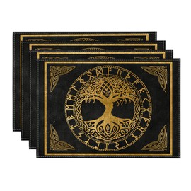 Artoid Mode Gold Viking Futhark Runes Odin Tree of Life Place Mats Set of 6 30 x 45 cm Holiday Place Mats Washable Place Mats Kitchen Party Decoration