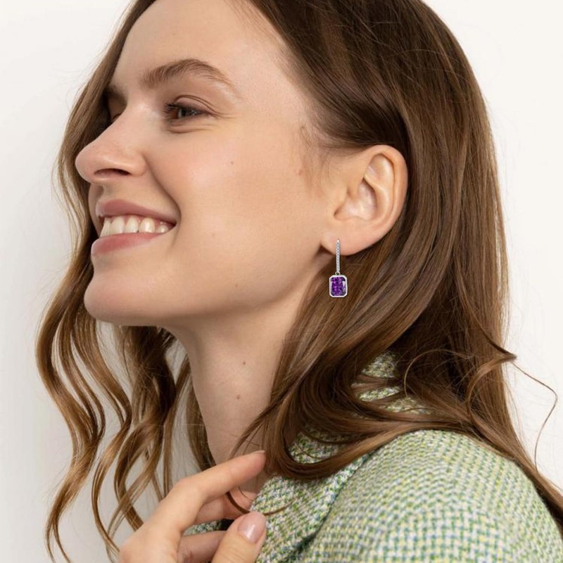 CARICY 925 Sterling Silver Baguette Earring for Her Rectangular Birthstone