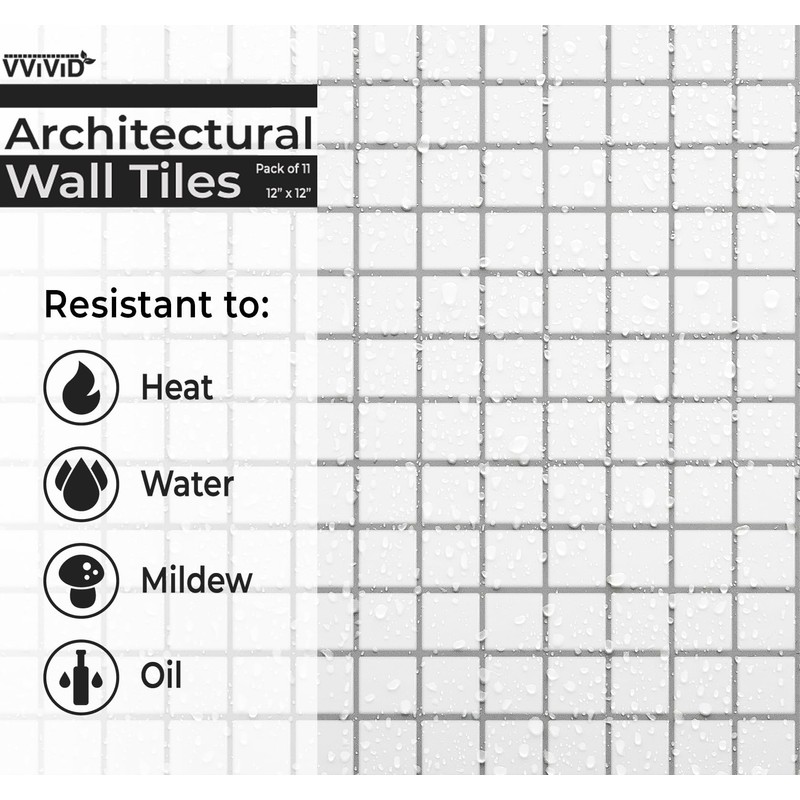 VViViD 11 Sheets Peel and Stick White Gloss Faux Ceramic