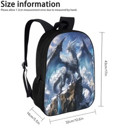 MAMINA Dragon Backpack, Cool Ice Dragon on the Mountain Top School Backpack, 17 Inch Big Student Backpack for Teens Boys Girls, Elementary Middle High School College Students Backpack